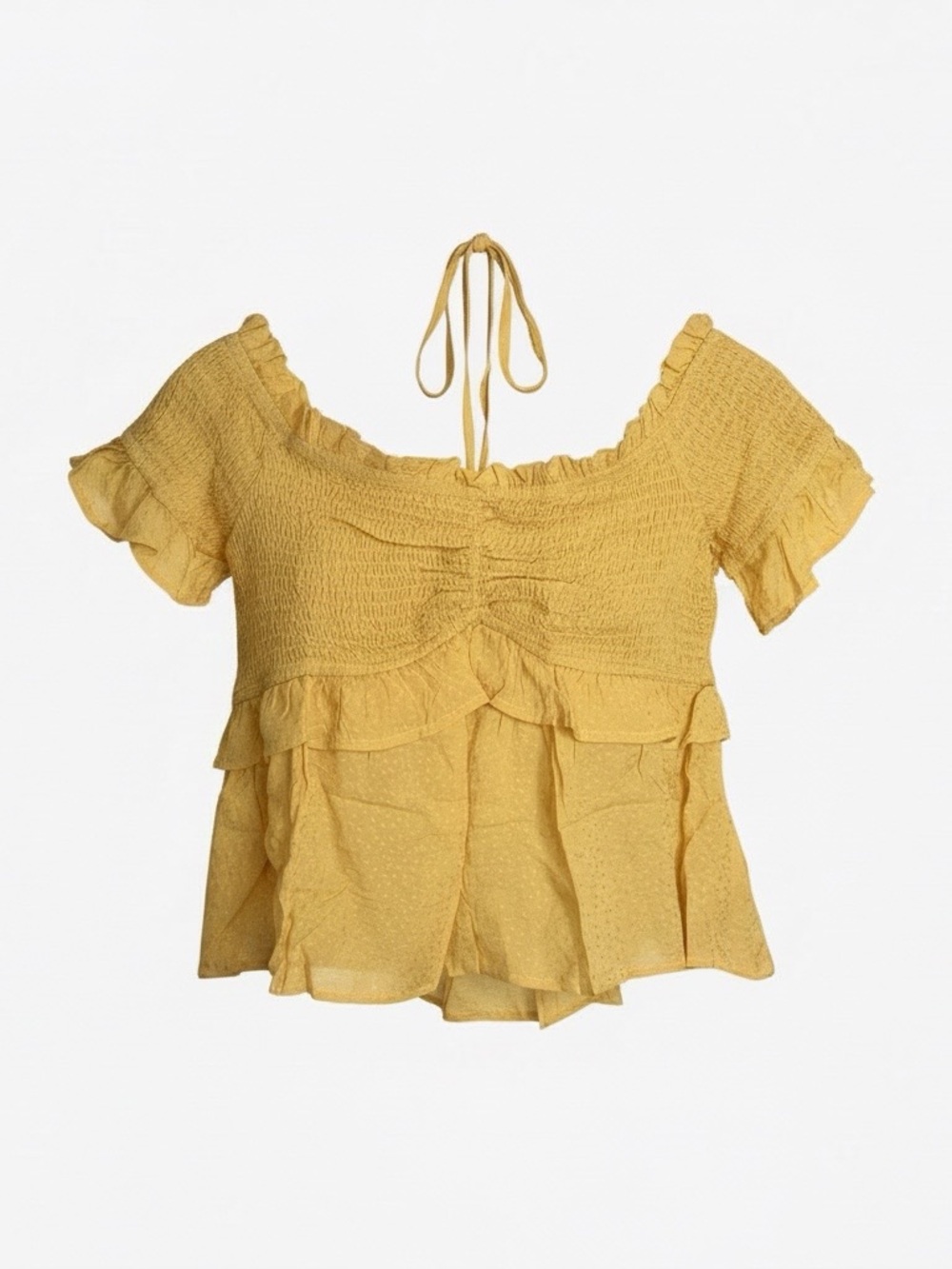 Boho Yellow Ruffle Peasant Top Festival Off Shoulder Size Medium